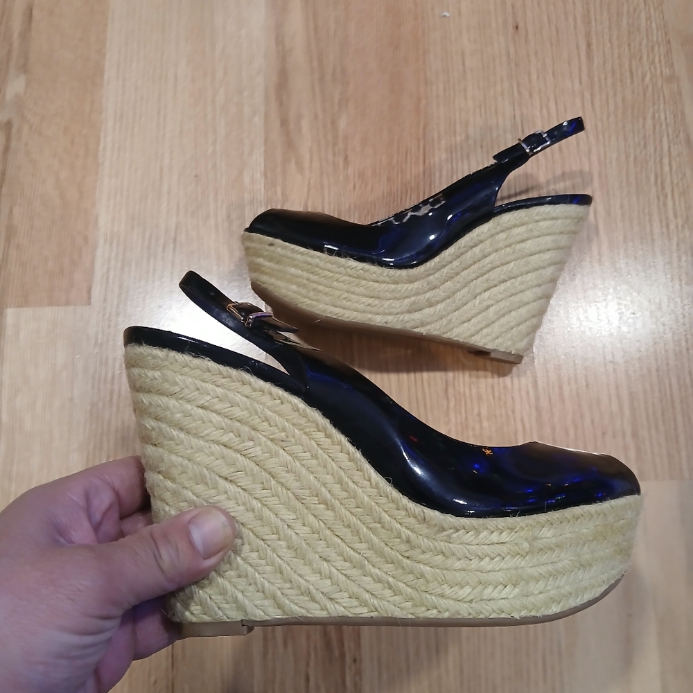 Jessica's Simpson Jungle Wedge Espadrille Patent Leather/Leoapard Shoes Size 8 - Picture 2 of 13